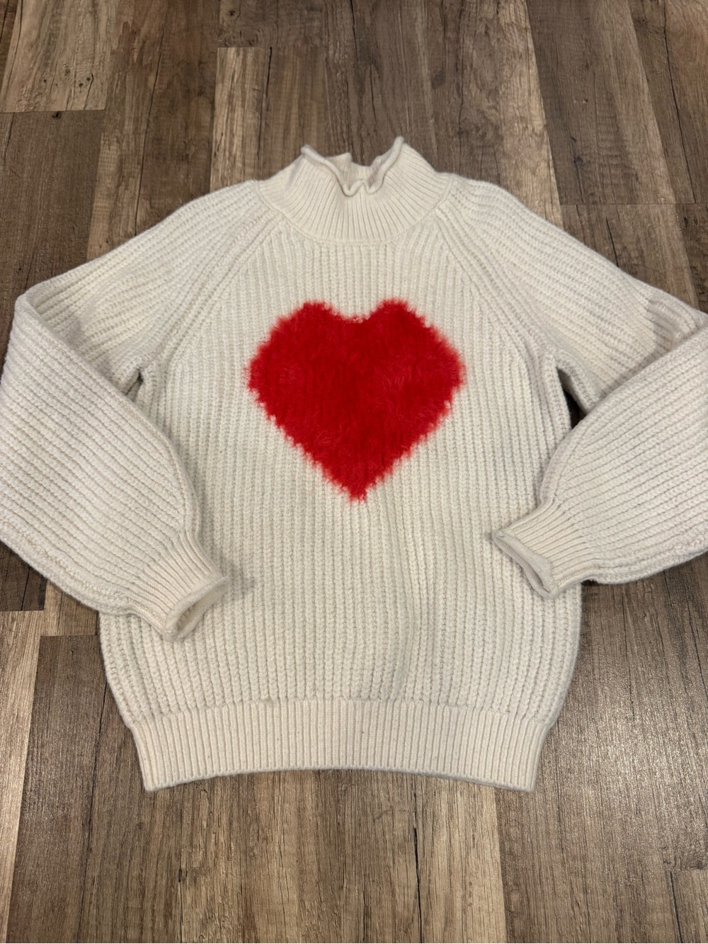 Girl's Cream Knit Sweater with Red Heart